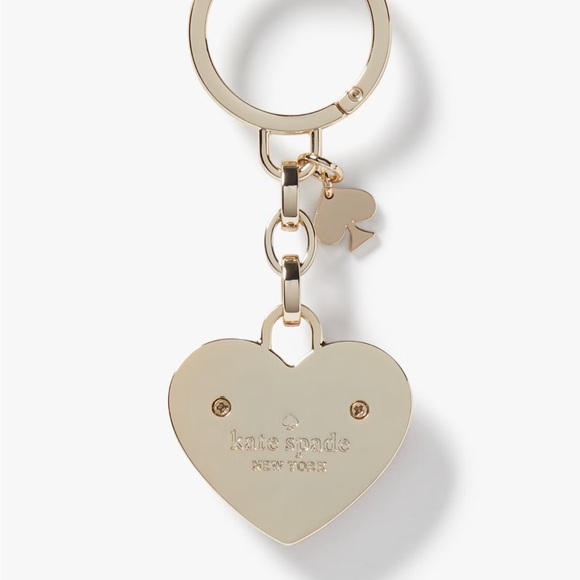 NWOT Kate Spade Heart Leather Hardware Metal Key Fob Bag Charm - Picture 3 of 3